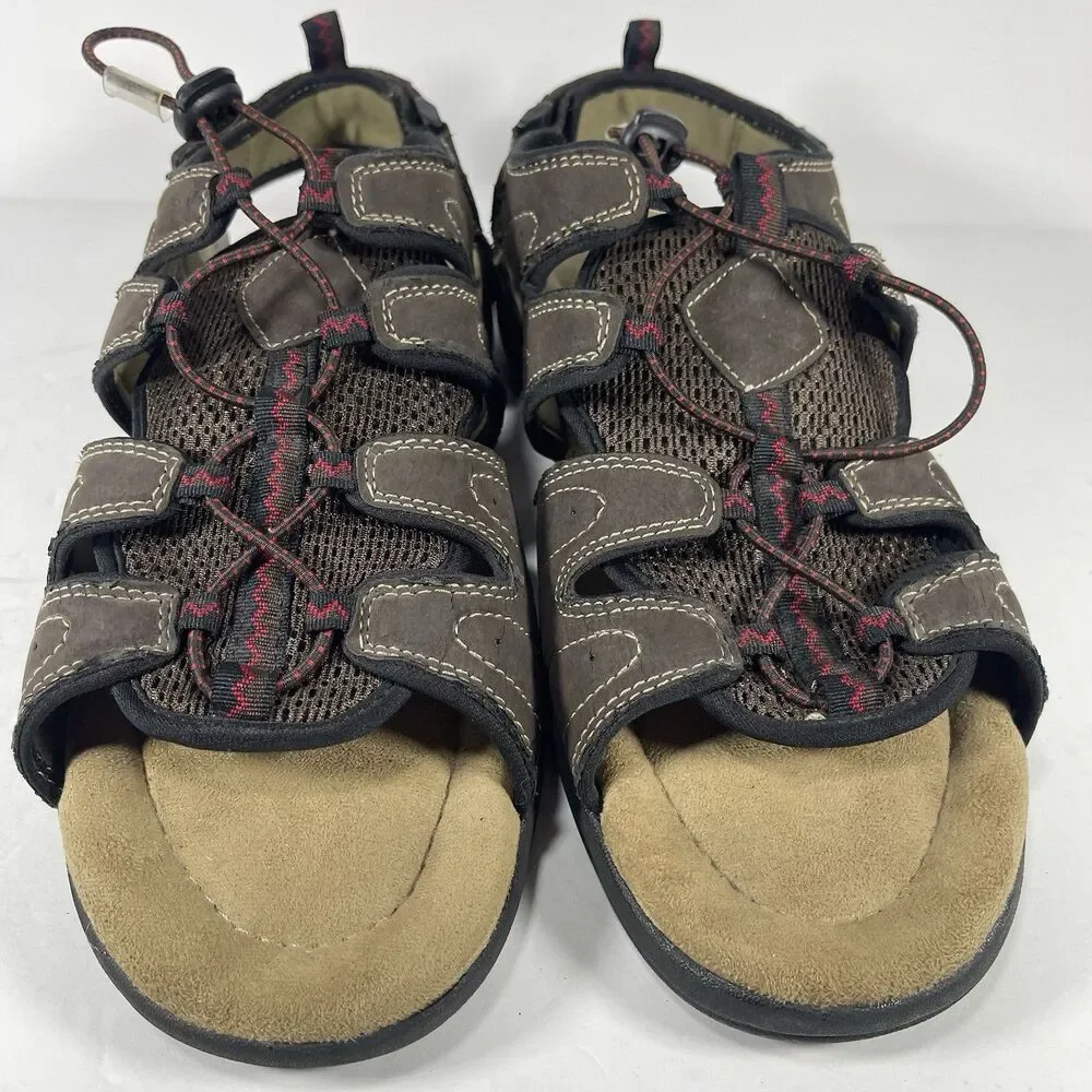 St. John’s Bay Men’s Memory Foam Trail Sandals – Size 12M (Brown/Red)